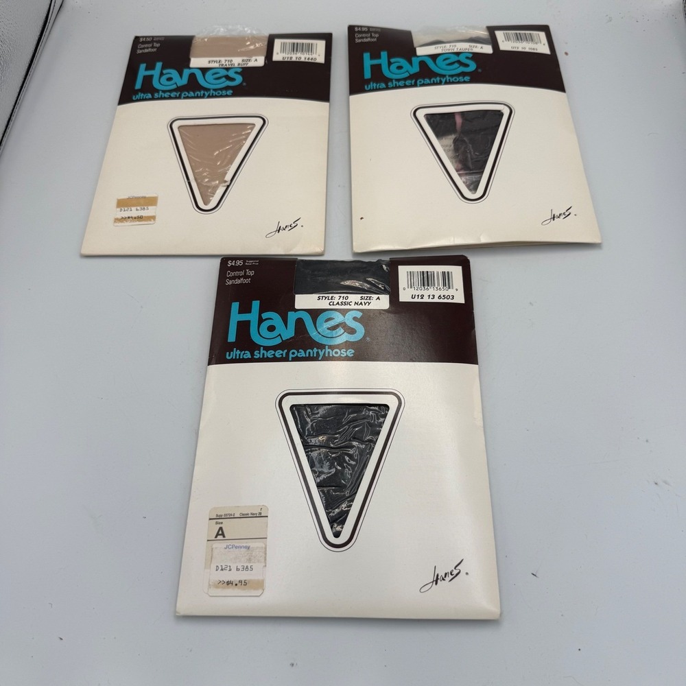 Vintage Hanes Ultra Sheer Pantyhose Lot 3 Control Top Sandalfoot Size A 1980s